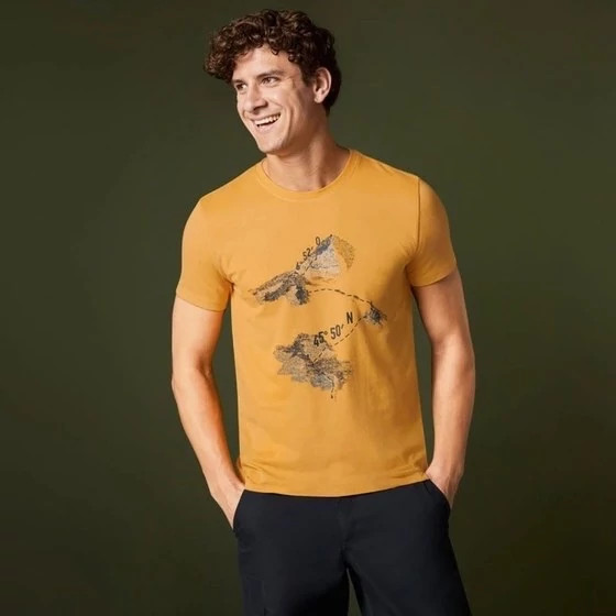 تیشرت مردانه نخی/برند راک تریل/رنگ خردلی/جنس پلی آمید و الاستان/خنک و سبک