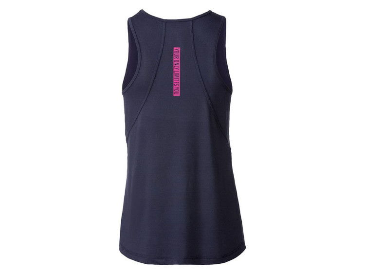 خرید تاپ ورزشی زنانه LIDL آلمان رنگ سرمهای – نمای پشت با چاپ برجسته /صبامی