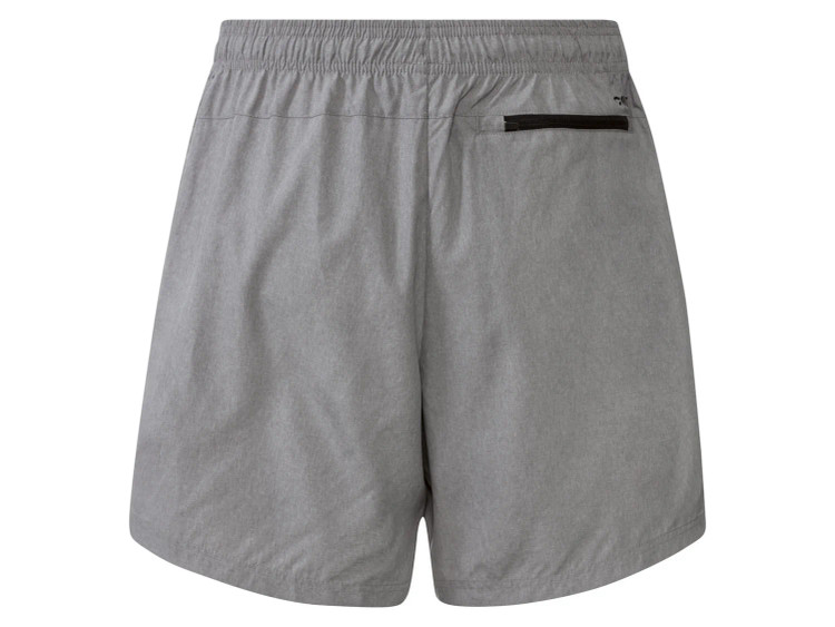 خرید شلوارک ورزشی مردانه طوسی برند Crivit آلمان با جیب زیپی، نوار شبنما و پارچه سبک پلیاستر نمای پشت