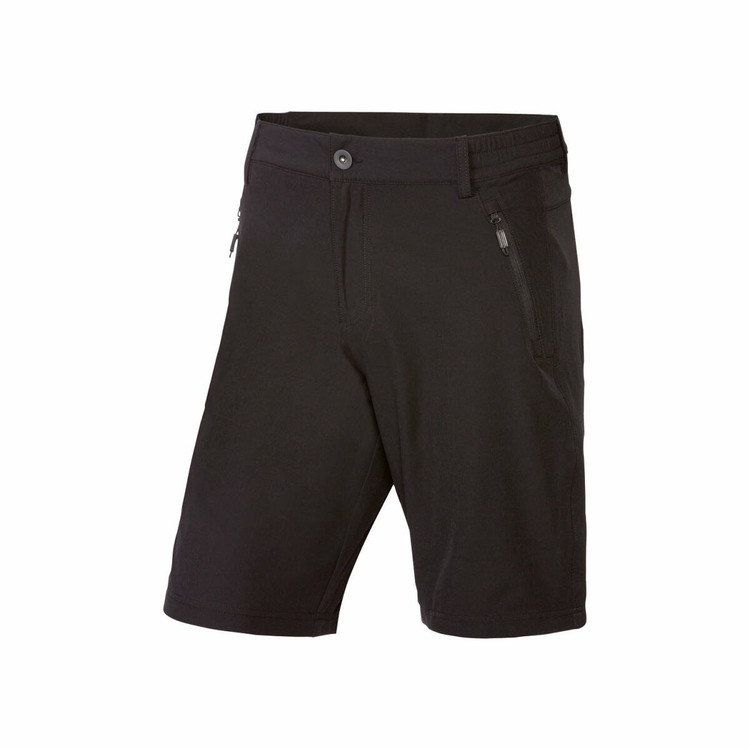 شلوارک ورزشی مردانه مشکی برند Rock Trail با کمر بندخور، جیبهای زیپی و لایه داخلی توری ضد تعریق، مناسب باشگاه و ورزش نمای جلو | صبامی