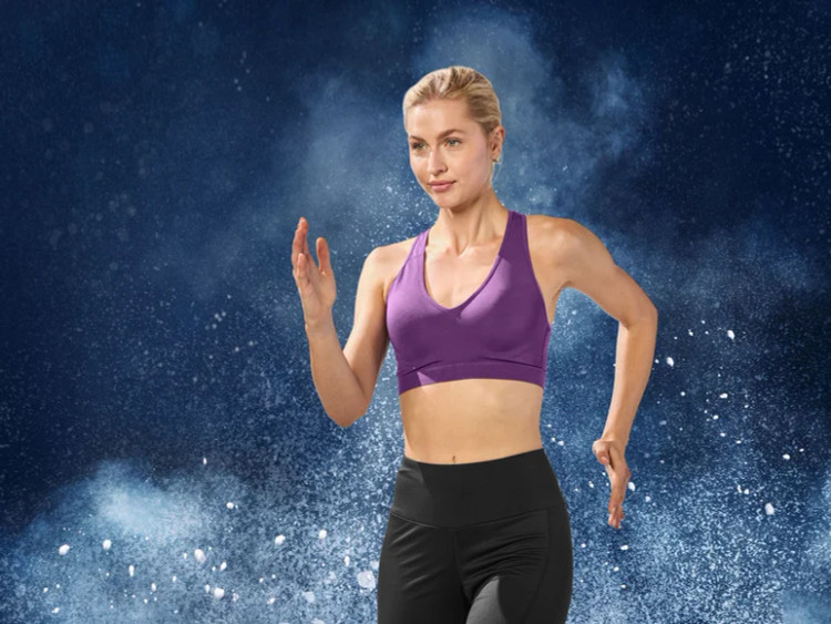 تنه ورزشی زنانه بنفش با فوم ثابت و قزن پشت مناسب تمرین و استفاده روزمره نمای تنخور