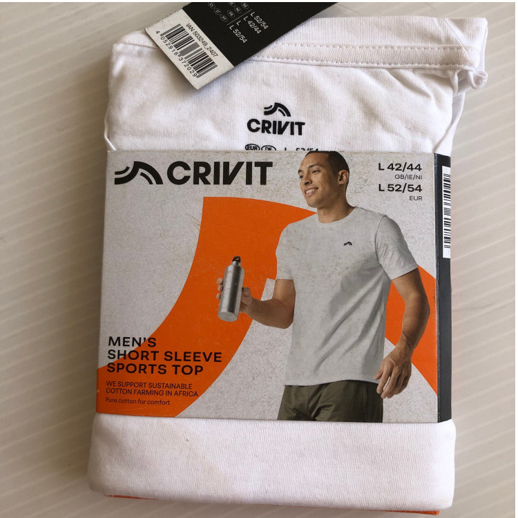 خرید تیشرت ورزشی مردانه Crivit سفید نمای بسته بندی | صبامی
