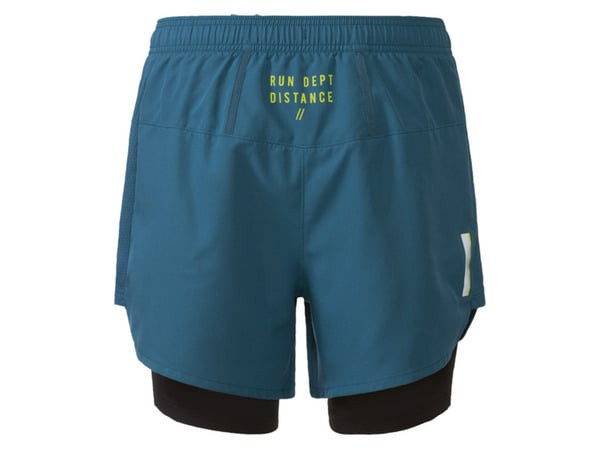 خرید شلوارک ورزشی مردانه کریویت (Crivit) آلمان – سبزآبی کشالهدار با آستر داخلی و زیپ YKK | نمای پشت | صبامی