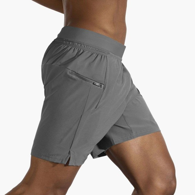 شورت رانینگ دو لایه مردانه طوسی برند Brooks مدل Sherpa 7 2-in-1 Short/صبامی/تنخور