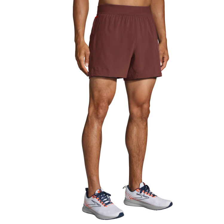 شورت رانینگ دو لایه مردانه آجری برند Brooks مدل Sherpa ۵ 2-in-1 Short/صبامی/تنخور